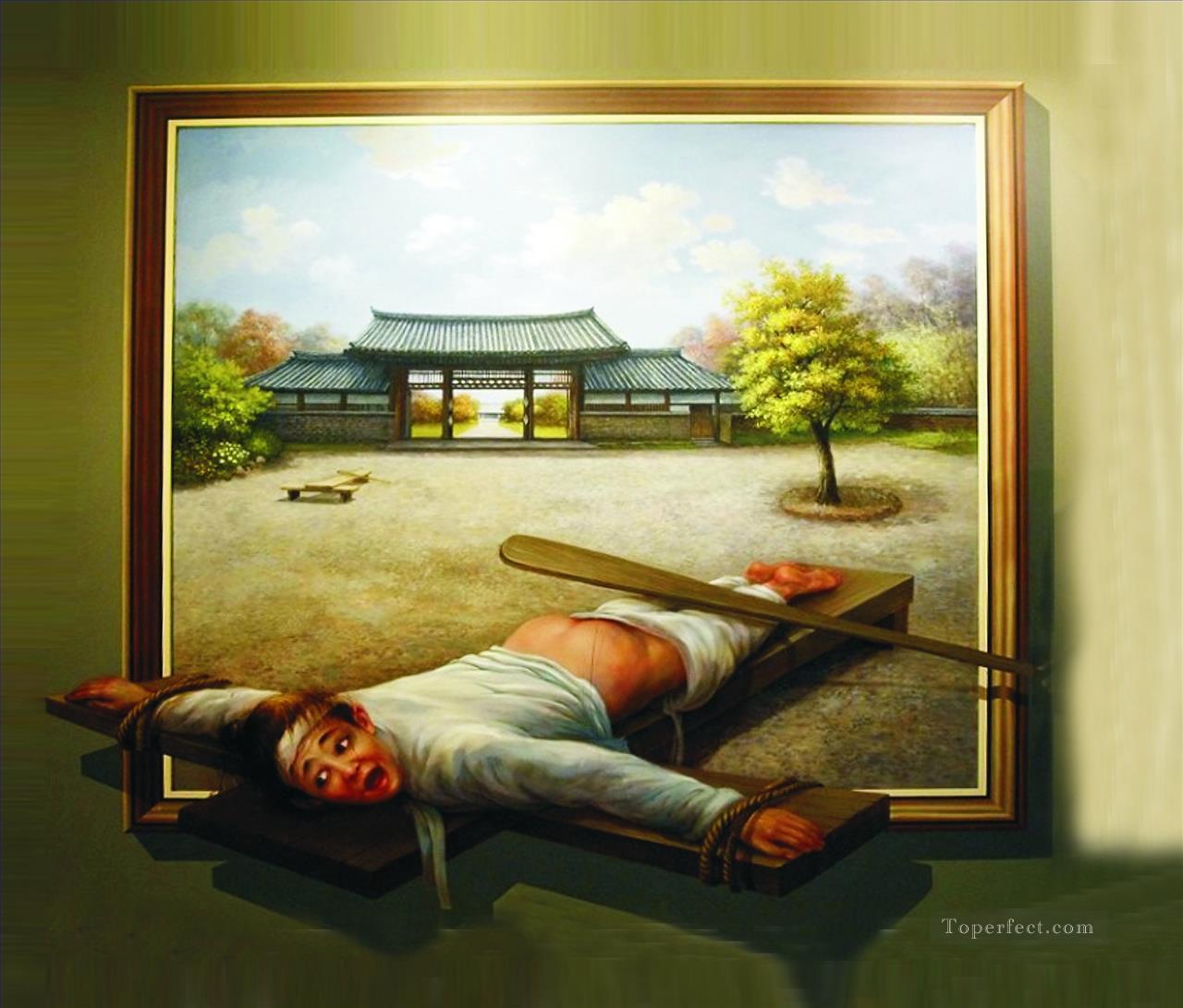 punishment in Chinese yard 3D Oil Paintings
